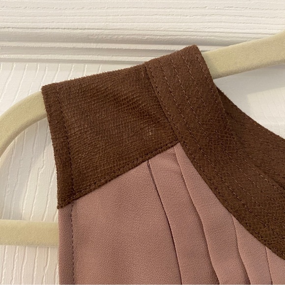 Double Zero Pleated Cross Front And Back Suede Leather Trim Crop Top - Picture 3 of 12